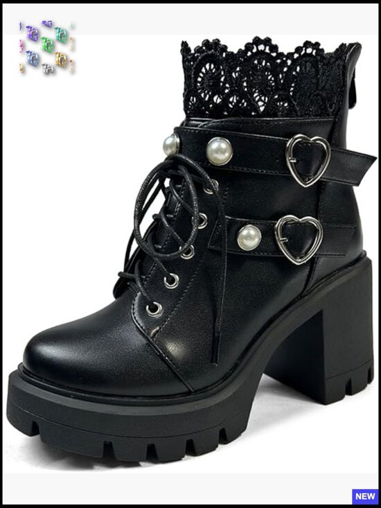 Shoes - Platform Ankle Boots Chunky Heels Lace Buckle Gothic Cosplay Zip Punk Booties